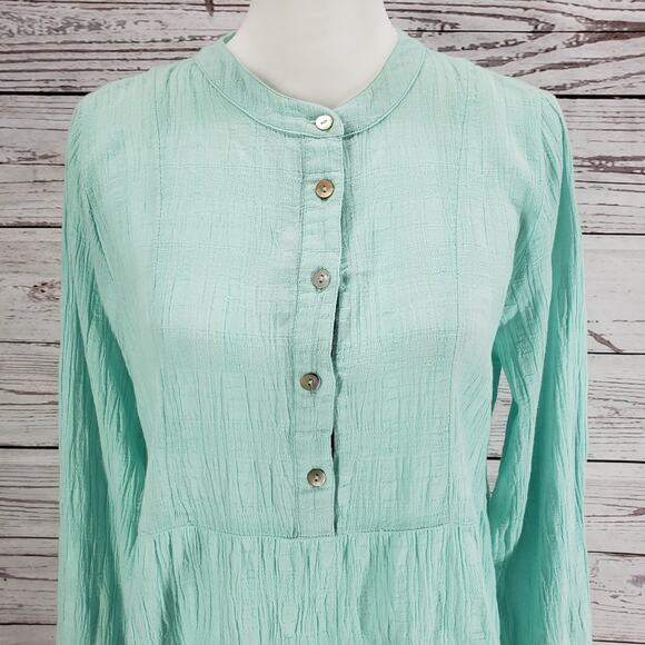 Soft Surroundings Aqua Blue Tiered Half Button Long Sleeve Top Size Medium - Picture 4 of 12